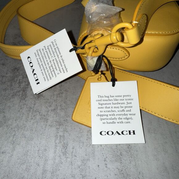 NWT Coach Emmy Saddle Bag 23 in Canary Yellow Glovetanned Leather $395 Retail - Picture 5 of 15